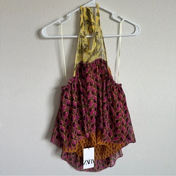 NWT Zara chemise geometric boho hippie open back halter top - Picture 4 of 7